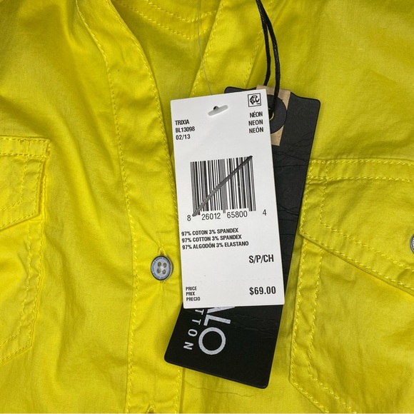 NWT BUFFALO Trixia Sleeveless Sz Small Full Button Cotton Neon Yellow Bl… - Picture 8 of 9